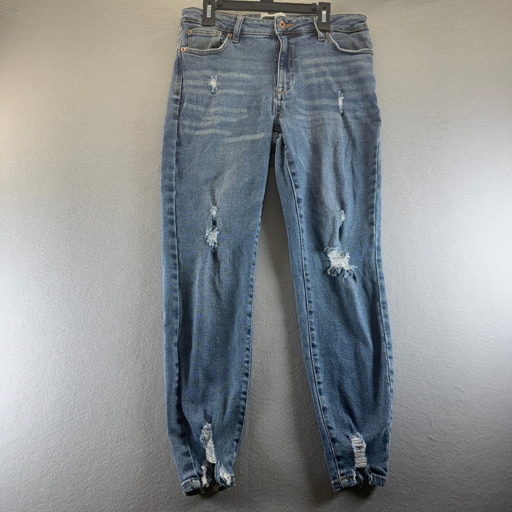 Celebrity Pink The Rider Distressed High Rise Skinny Jeans Medium Wash Blue 29